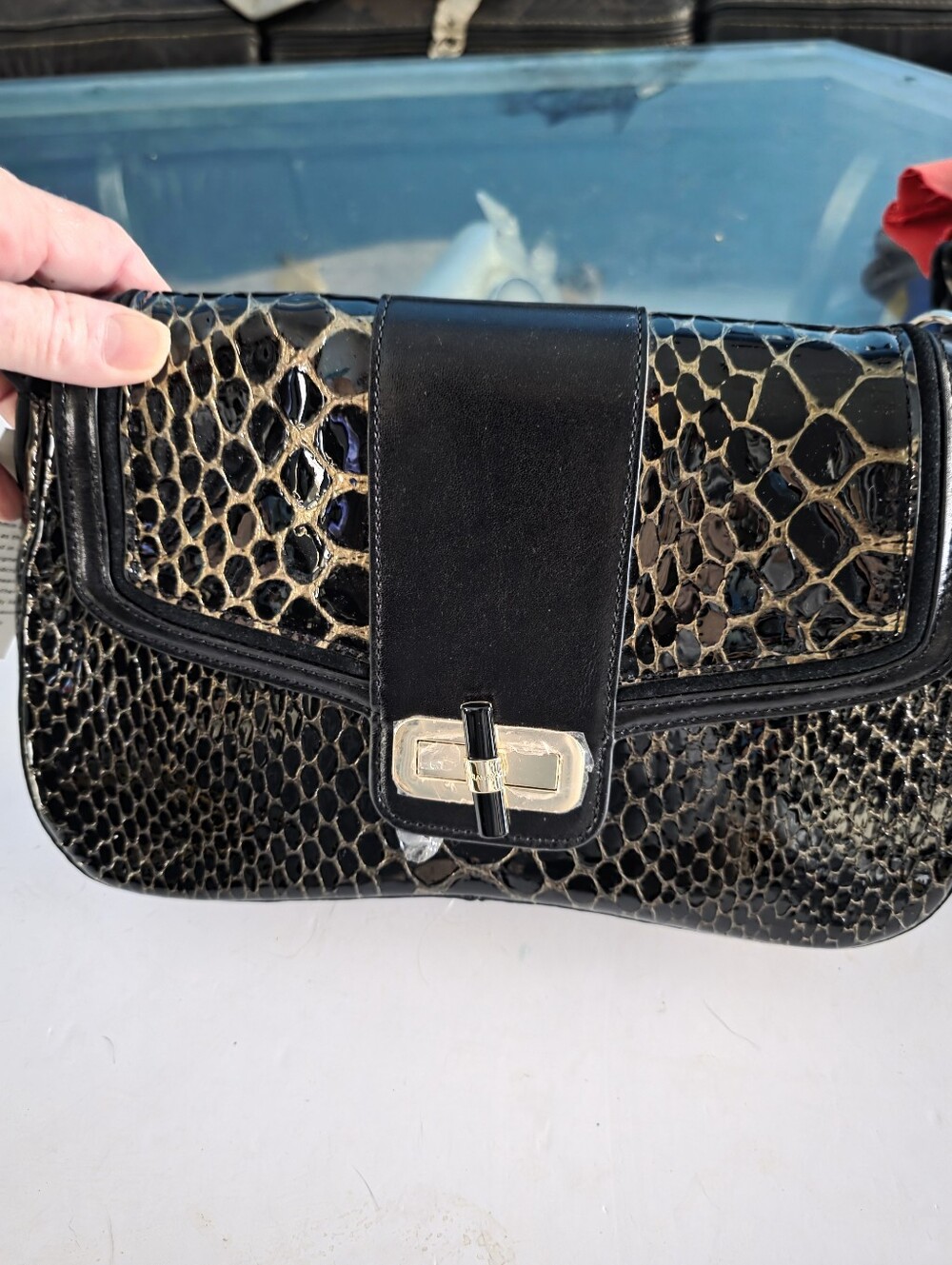 New Brahmin Nerina Black Snake-Embossed